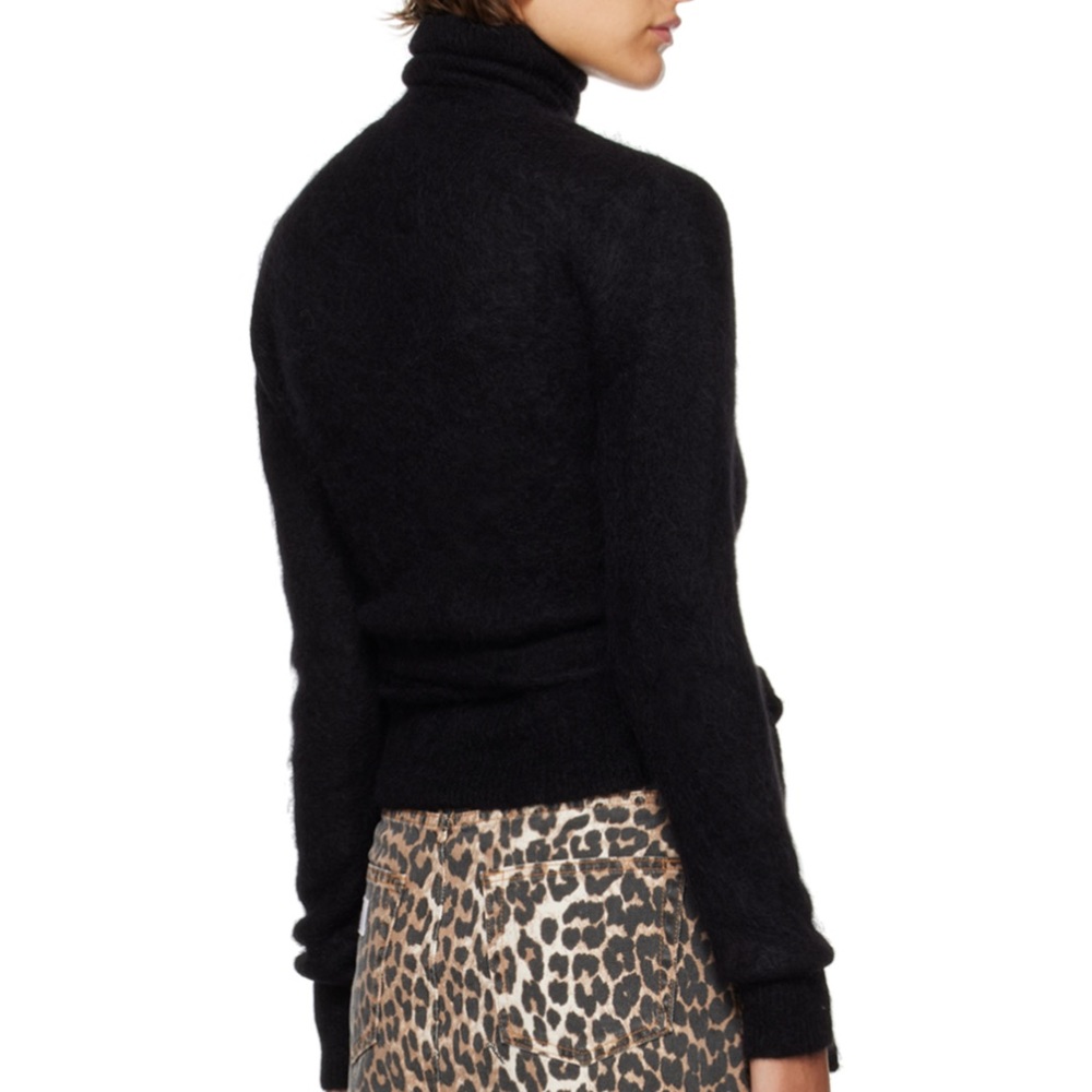 GANNI Alpaca Blend Black Cut out Turtleneck Wrap Sweater - Picture 7 of 11
